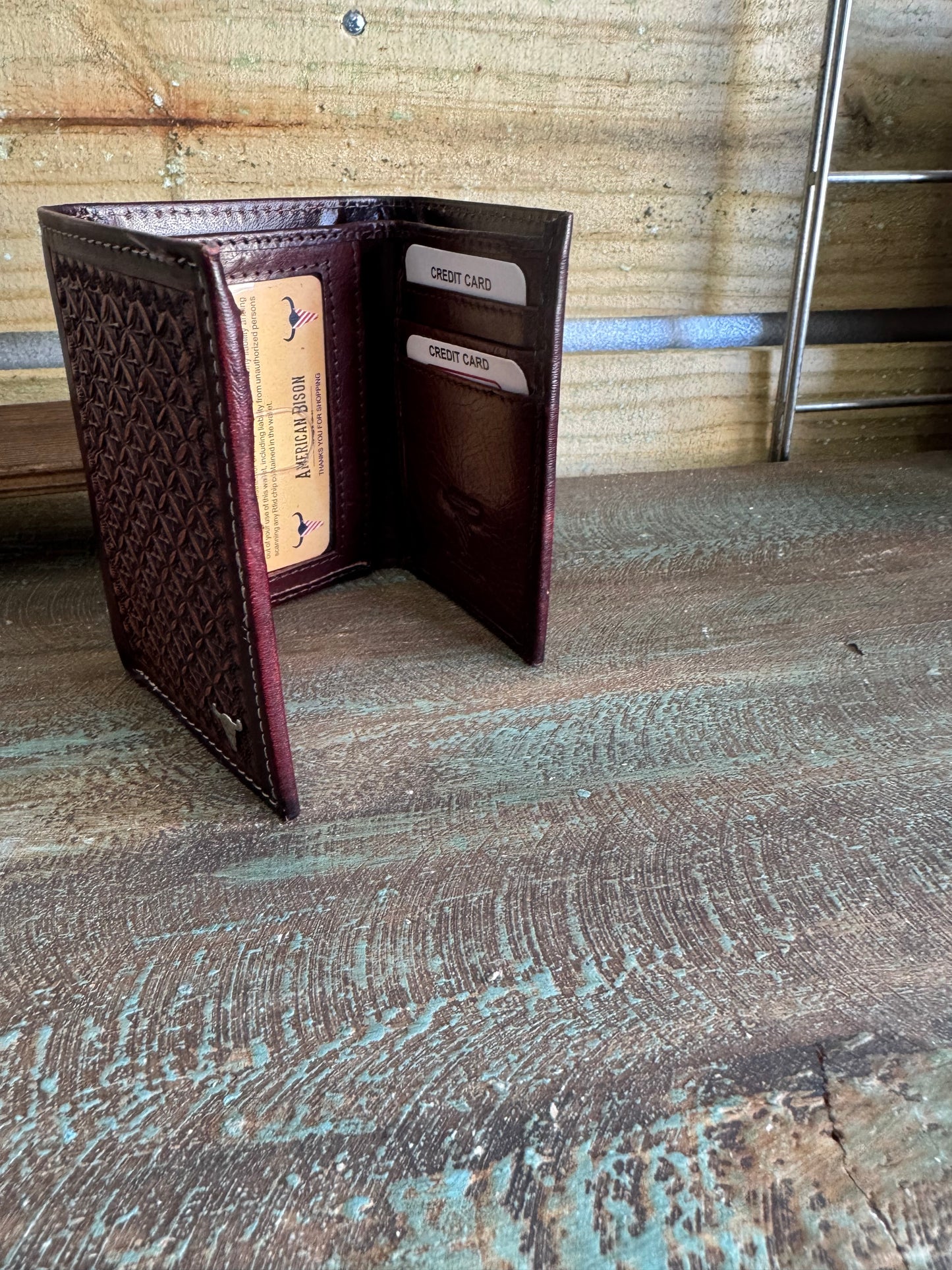 Western Basketweave Tooled Trifold Wallet