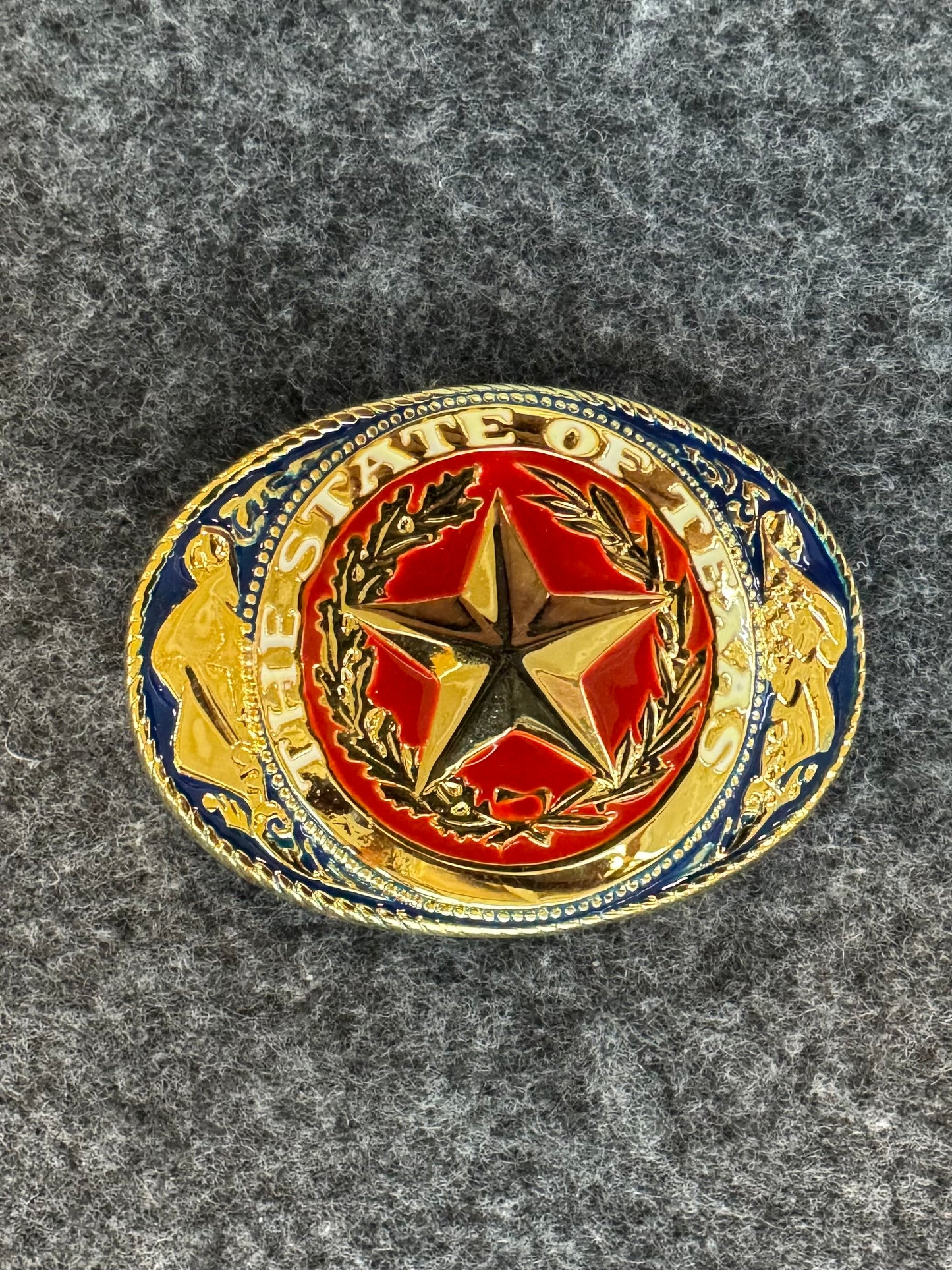 State of Texas Lone Star Oval Belt Buckle – Gold-Tone with Red, White & Blue Enamel