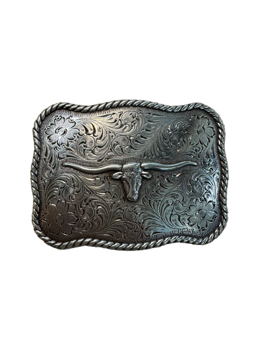 Silver Longhorn Belt Buckle