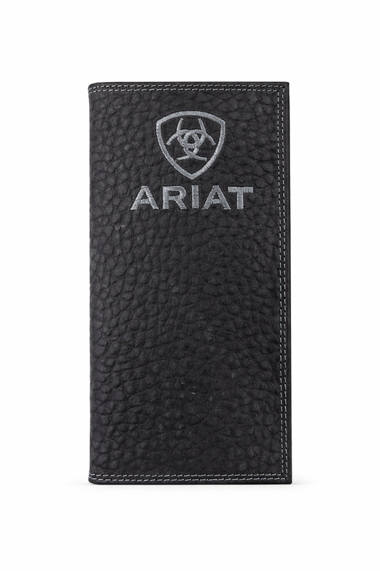 Ariat Men’s Black Pebbled Leather Rodeo Wallet – Embroidered Logo