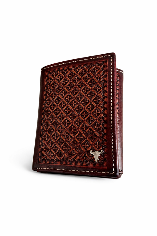 Western Basketweave Tooled Trifold Wallet